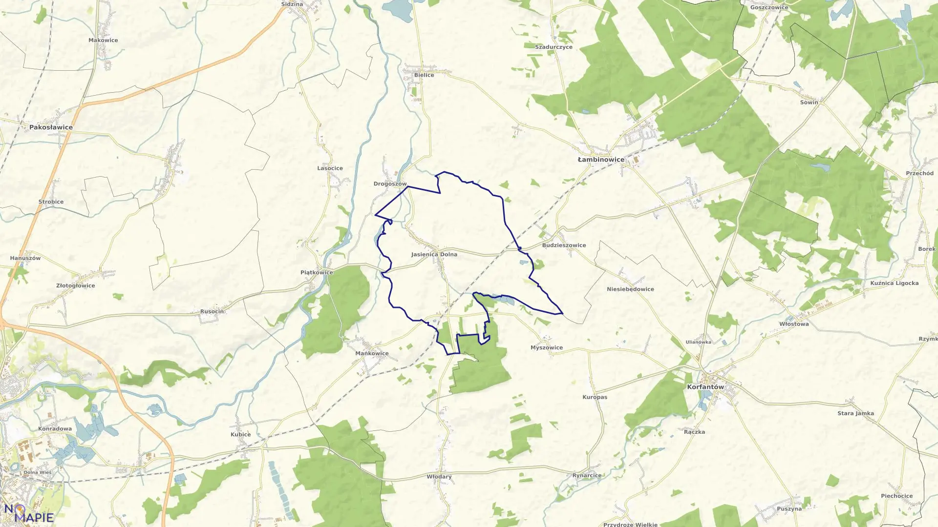 Mapa obrębu JASIENICA DOLNA w gminie Łambinowice