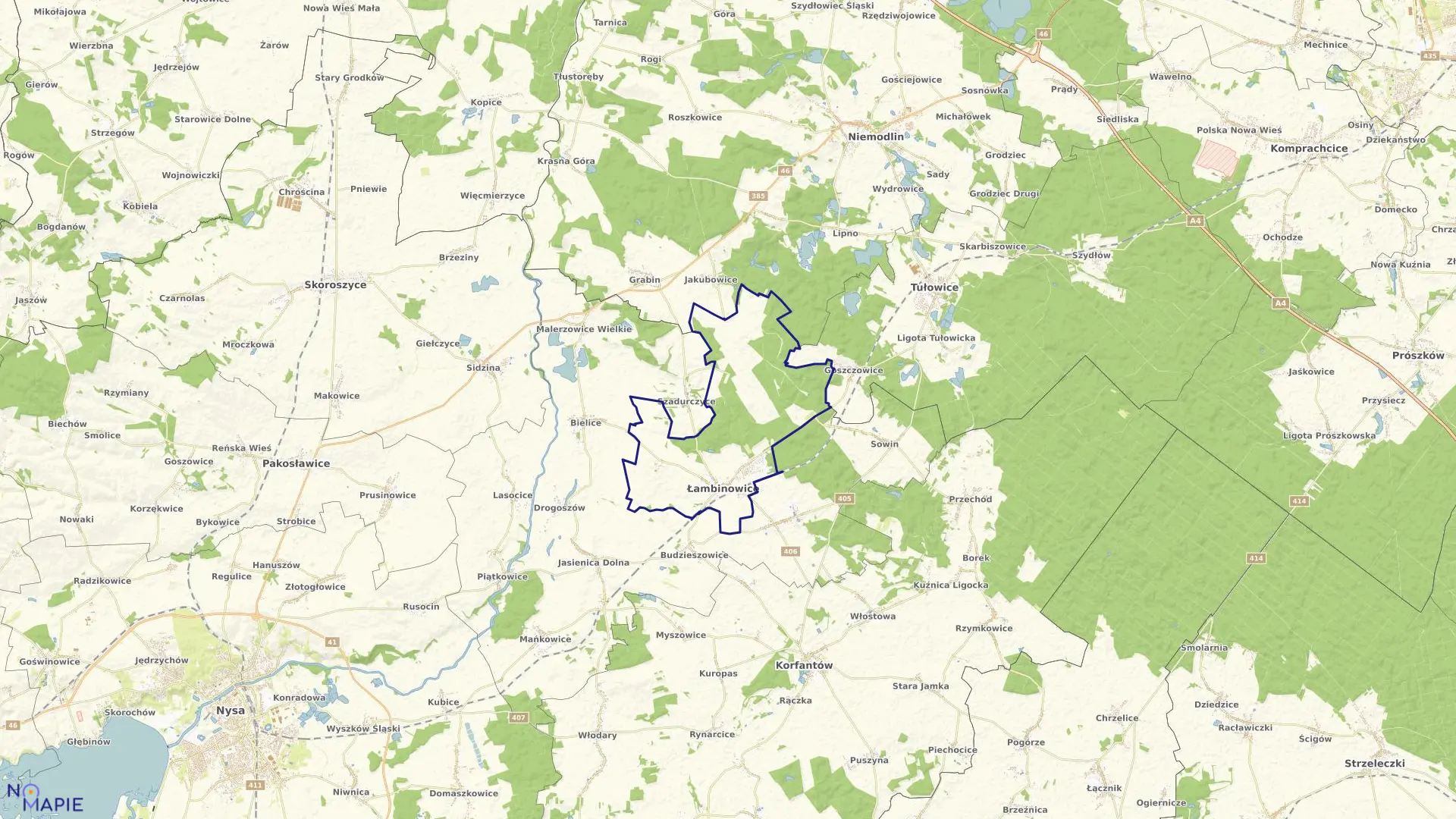 Mapa obrębu ŁAMBINOWICE w gminie Łambinowice