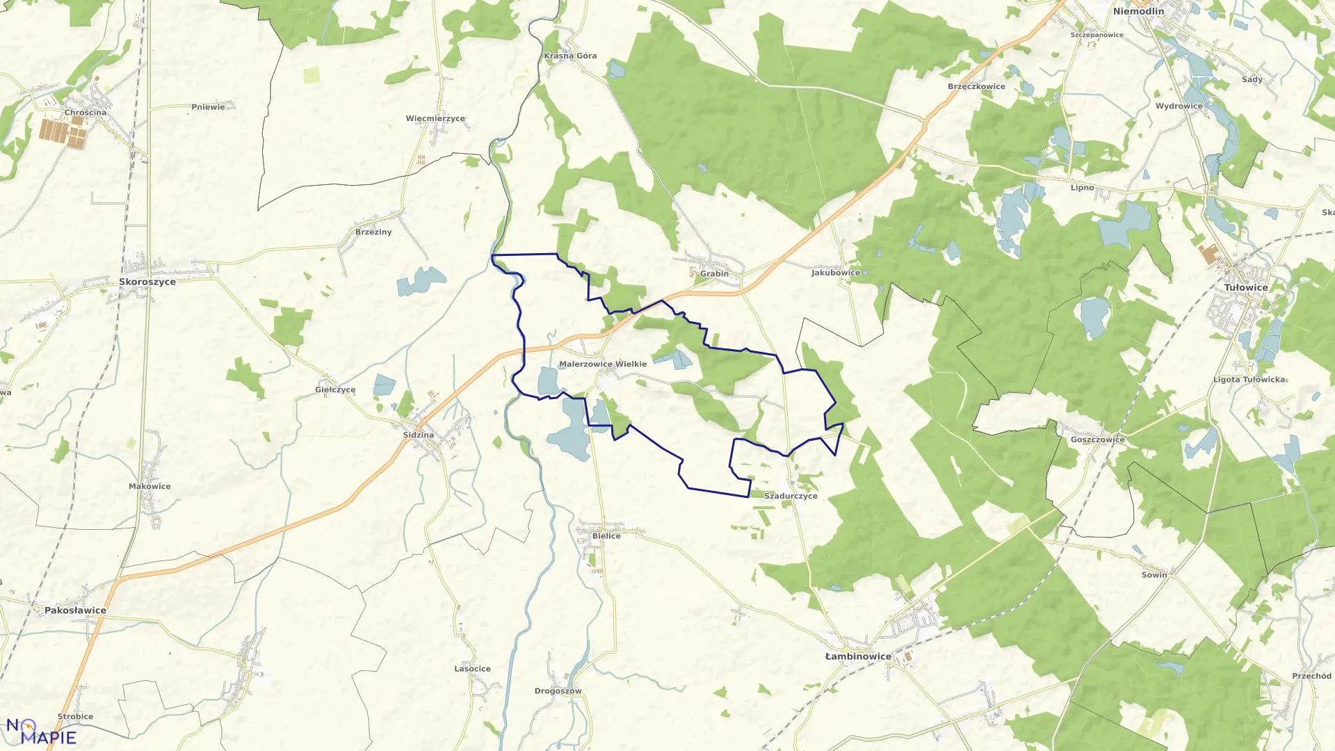 Mapa obrębu MALERZOWICE WIELKIE w gminie Łambinowice