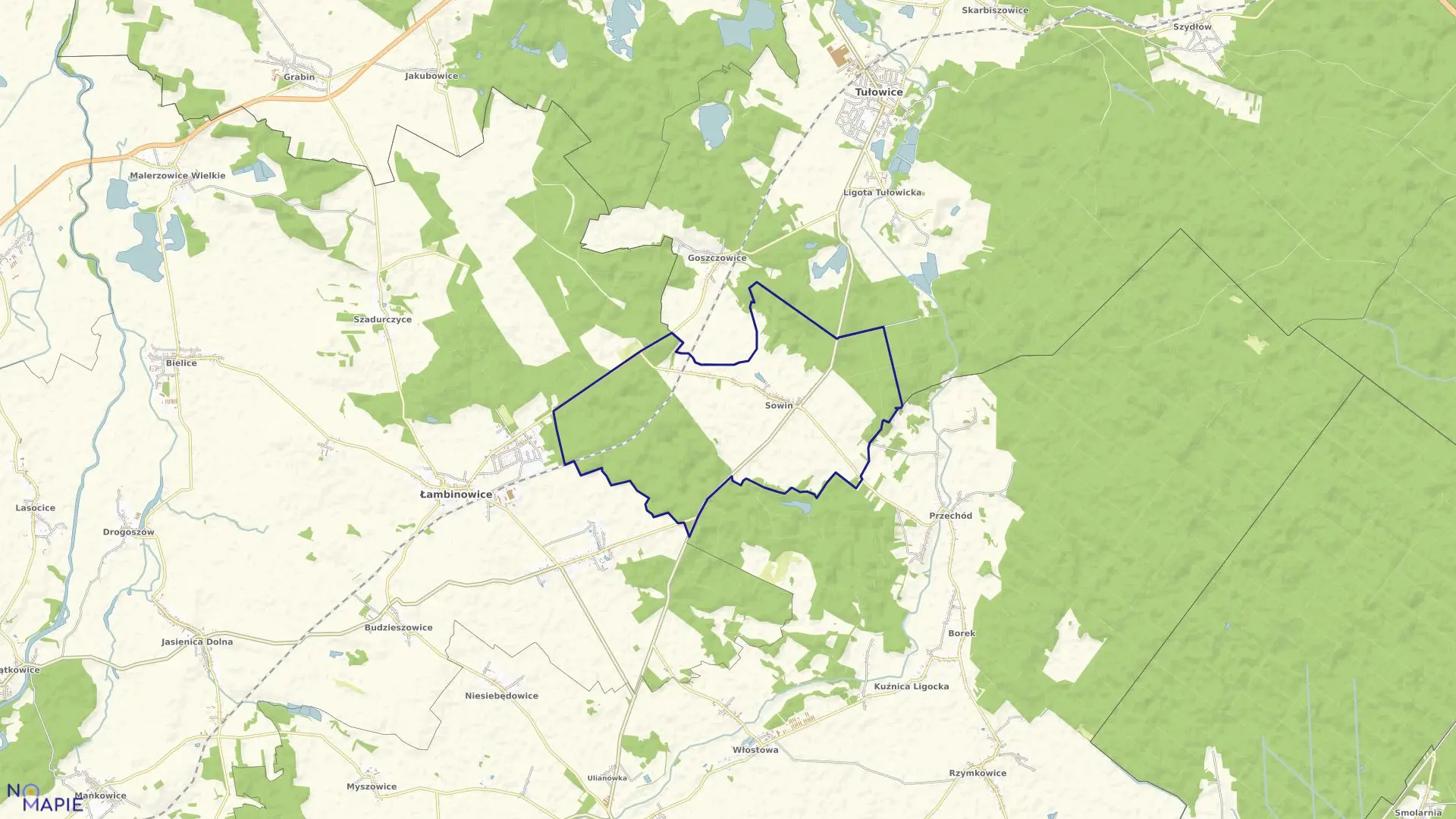 Mapa obrębu SOWIN w gminie Łambinowice