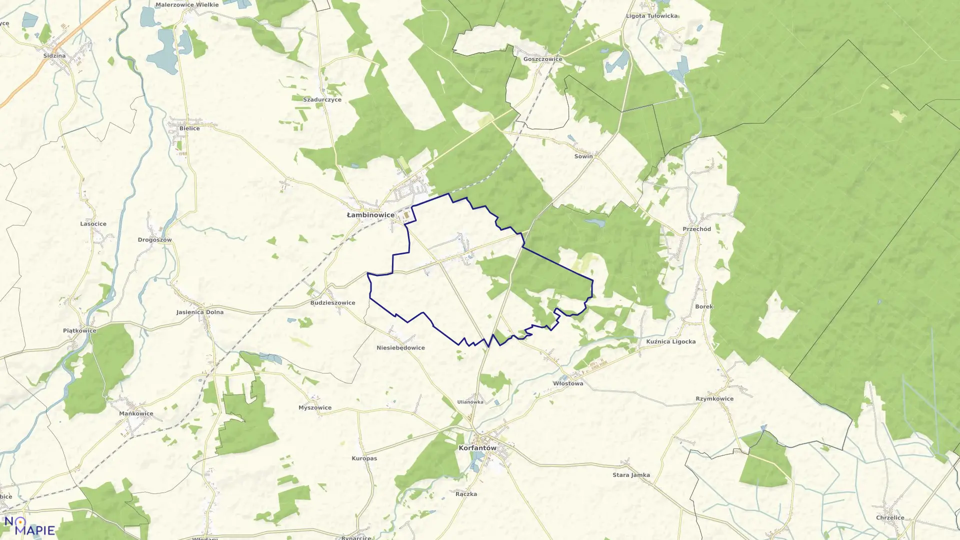 Mapa obrębu WIERZBIE w gminie Łambinowice